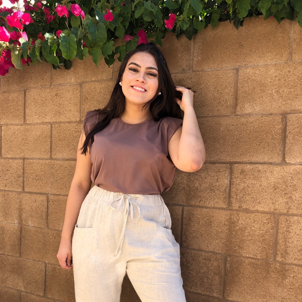 Shoulder padded T-shirt - Tan